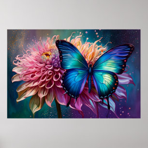 Blue butterfly and the Dahlia Poster