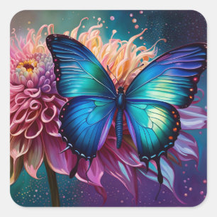 Blue butterfly and the Dahlia Square Sticker