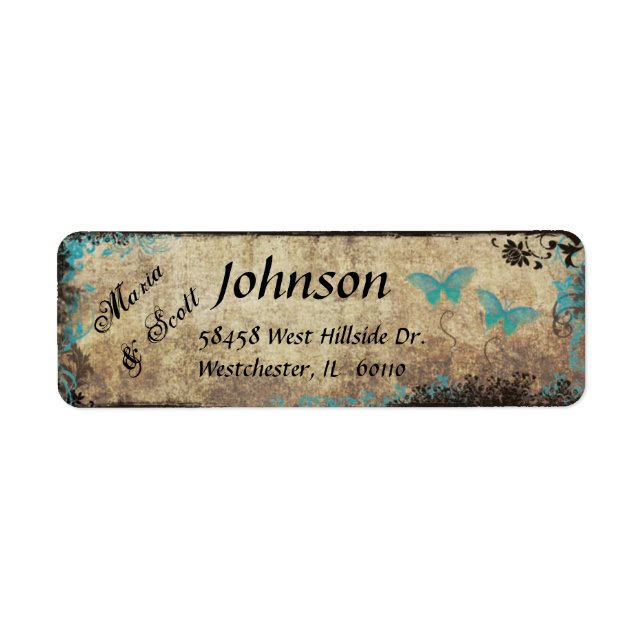 Blue Butterfly and Tree Vintage Address Label (Front)