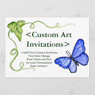 Blue Butterfly Art Custom Party Invitations