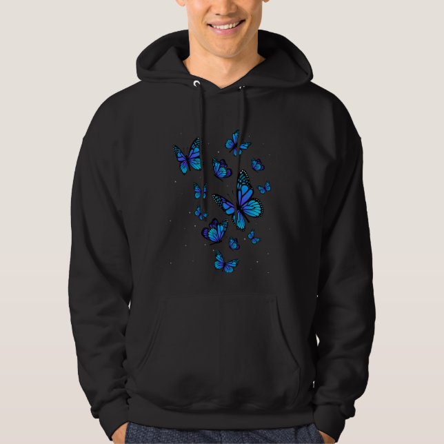 Blue Butterfly Art Garden Beautiful Butterflies Hoodie (Front)