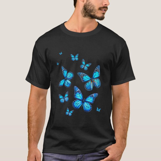 Blue Butterfly Art Garden Beautiful Butterflies T-Shirt (Front)