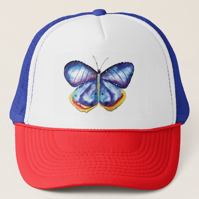 Blue Butterfly Art Painting Trucker Hat (Front)