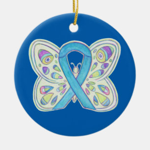 Blue Butterfly Awareness Ribbon Custom Ornaments