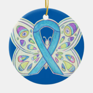 Blue Butterfly Awareness Ribbon Custom Ornaments