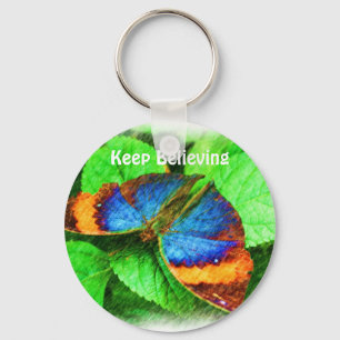Blue Butterfly Believe Inspirational Keychain
