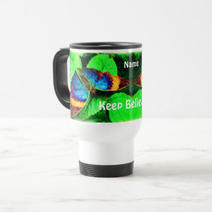 Blue Butterfly Believe Inspirational Words Travel Mug