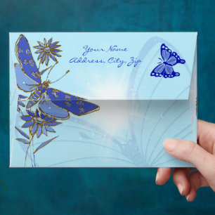 Blue Butterfly Birthday Invitation Card Envelope