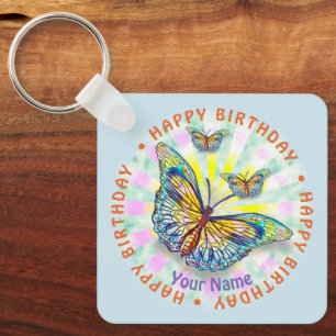 Blue Butterfly  Birthday  Key Ring