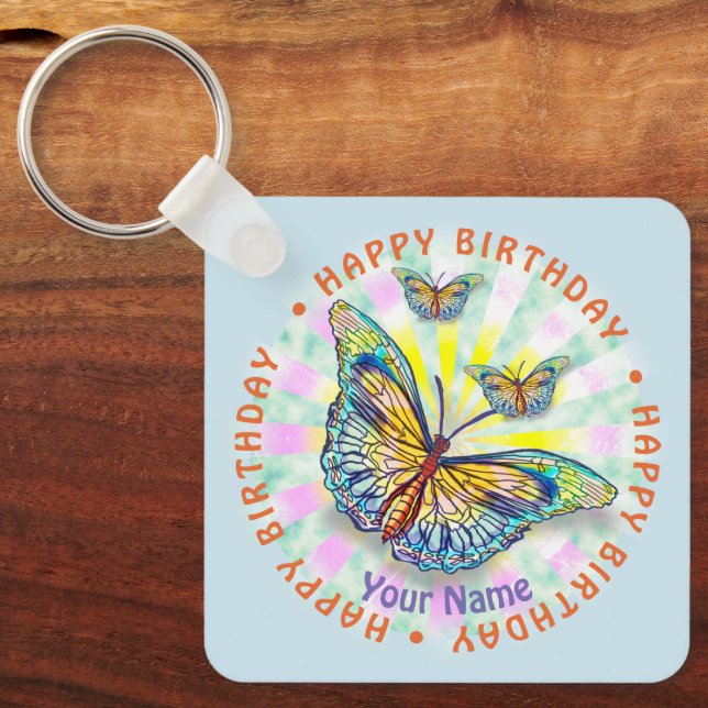 Blue Butterfly  Birthday  keychains (Front)