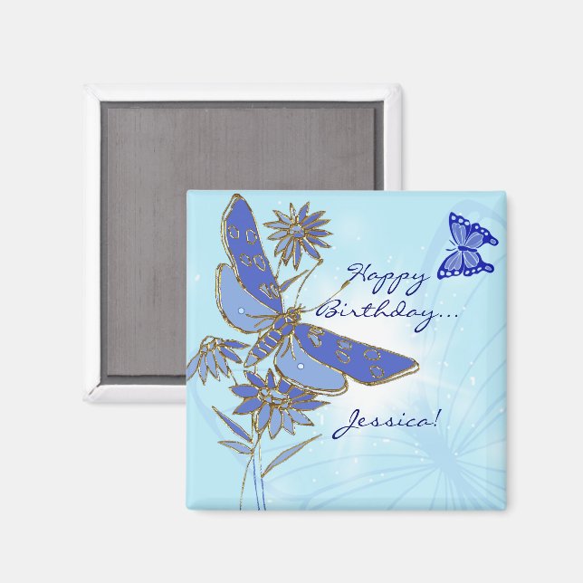Blue Butterfly Birthday Magnet (Front/Back)
