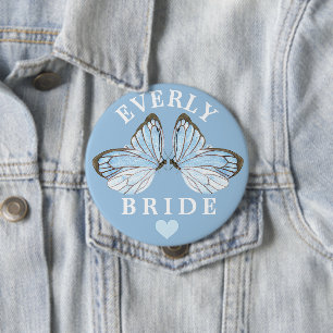 Blue Butterfly Bliss Brides Badge with Cute Heart 