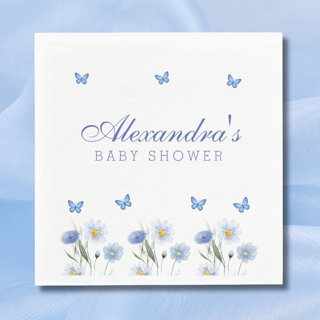 Blue Butterfly Boho Floral Wildflower Baby Shower Napkin (Creator Uploaded)