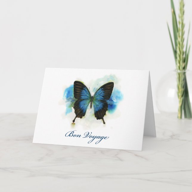 Blue Butterfly Bon Voyage Stationery Note Card (Front)
