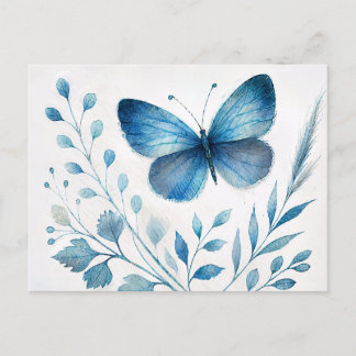 Blue Butterfly Botanical Watercolor Postcard