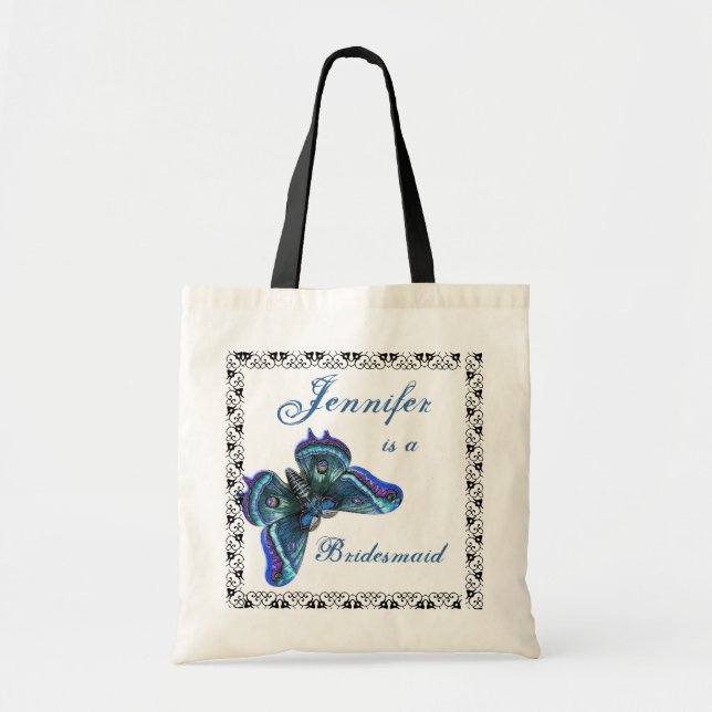 Blue Butterfly - Bridesmaid Wedding Tote Bag (Front)