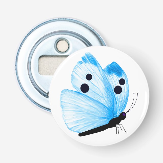 Blue Butterfly Button Bottle Opener (Front)