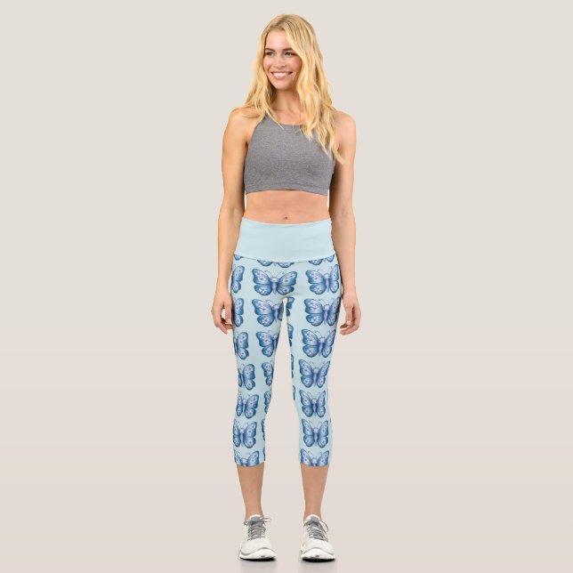 Blue Butterfly Capri Leggings (Front)