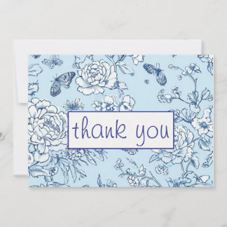 Blue Butterfly Chinoiserie Wedding Thank You Card
