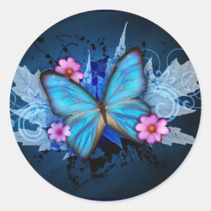 Blue Butterfly Classic Round Sticker