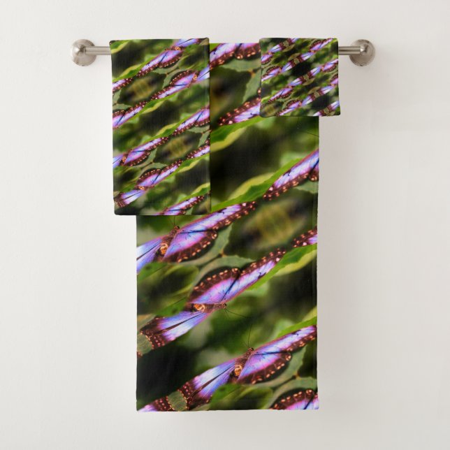 Blue Butterfly Close Up Nature Pattern     Bath Towel Set (Insitu)