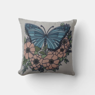 Blue butterfly cream floral mom pillow