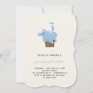 Blue Butterfly Cupcake Girl Birthday Party Invite