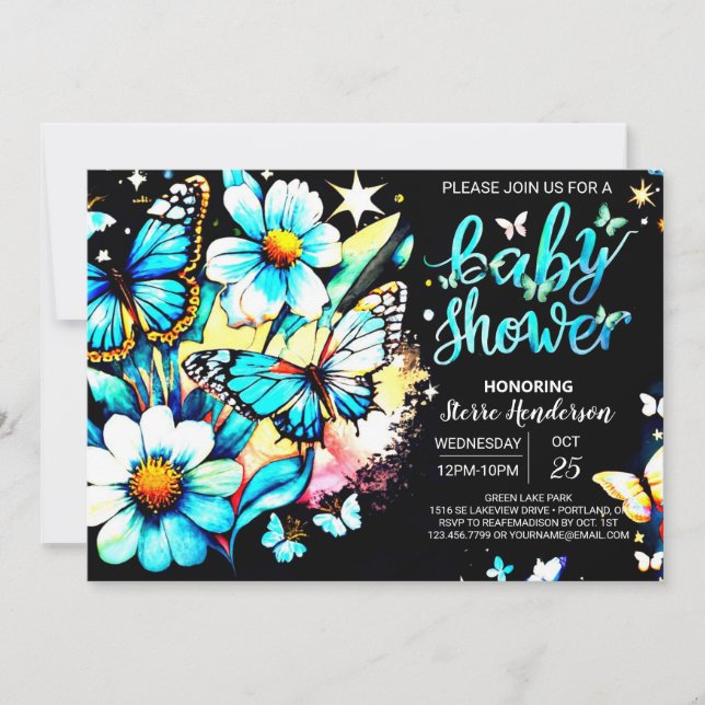 Blue Butterfly Custom Boy Baby Shower Invitation (Front)