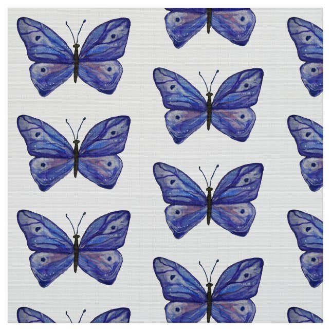 Blue Butterfly Custom Polyester Poplin Fabric (Swatch)