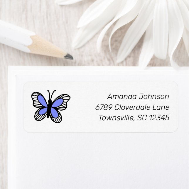 Blue Butterfly Cute Spring Return Address (Insitu)