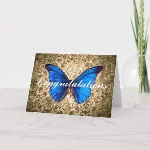 Blue butterfly damask Congratulations Vintage art Card