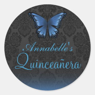 Blue Butterfly & Damask Quinceañera Sticker