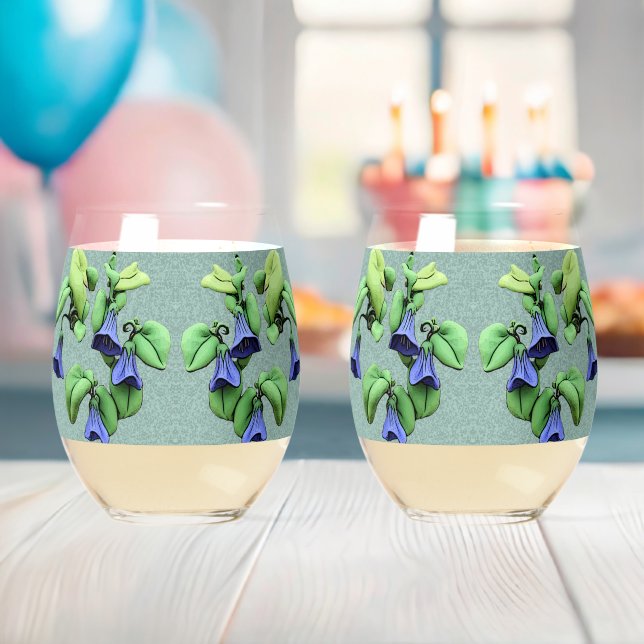Blue Butterfly -Darwin Pea.Stemless Wine Glasses. Stemless Wine Glass (Insitu (Baby Shower))