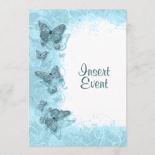 Blue butterfly elegant birthday wedding invitation
