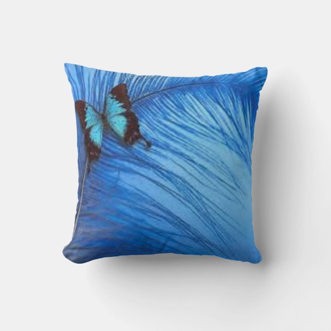 blue butterfly feather cushion (Front)