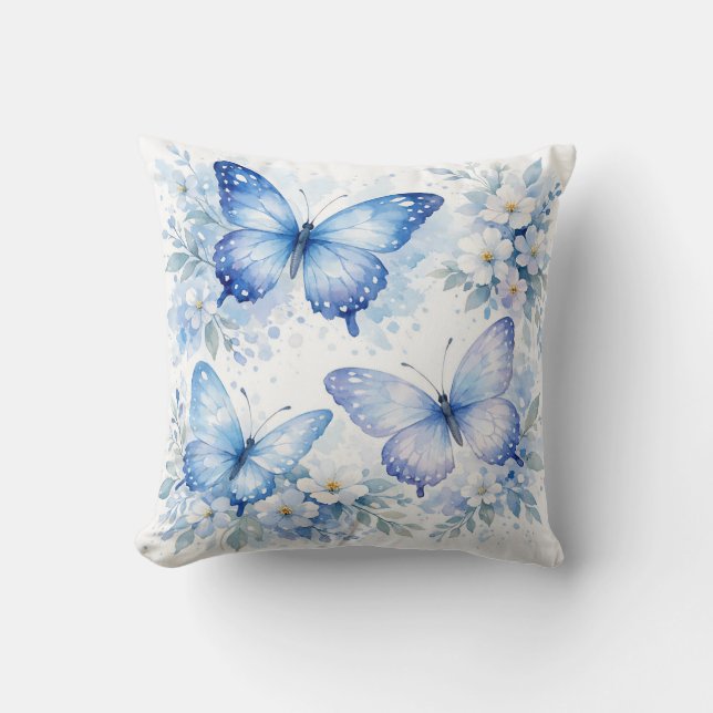 Blue Butterfly Floral Arrangement Cushion (Front)