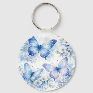Blue Butterfly Floral Arrangement Key Ring