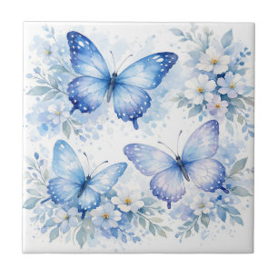 Blue Butterfly Floral Arrangement Tile