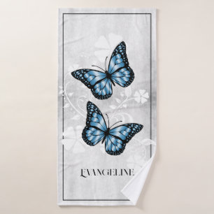 Blue Butterfly Floral Bath Towel Set