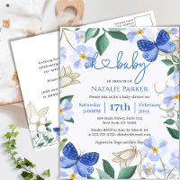 Blue Butterfly Floral Foliage Boy Baby Shower