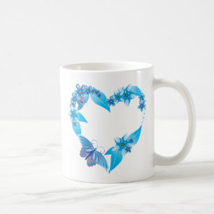 Blue Butterfly Floral Heart Coffee Mug