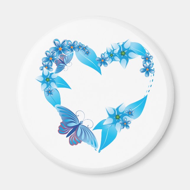 Blue Butterfly Floral Heart Magnet (Front)