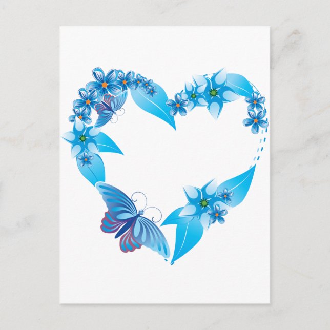 Blue Butterfly Floral Heart Postcard (Front)