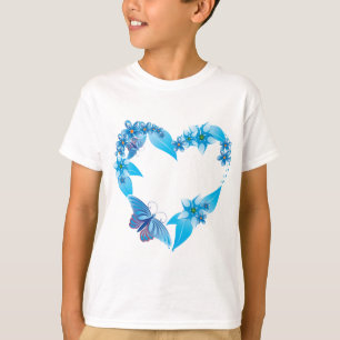 Blue Butterfly Floral Heart T-Shirt