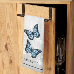 Blue Butterfly Floral Kitchen Towel