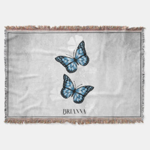 Blue Butterfly Floral Personalised Throw Blanket