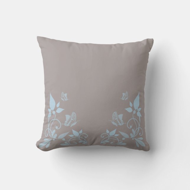 Blue Butterfly Floral Pillow (Front)