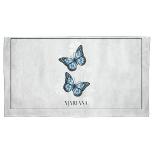 Blue Butterfly Floral Pillow Case