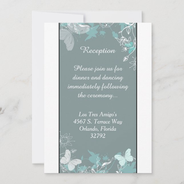 Blue Butterfly Floral Spring 3.5x7 Reception Card (Front)