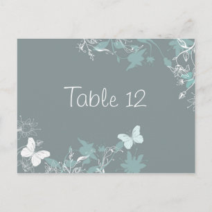 Blue Butterfly Floral Table Number Card Wedding